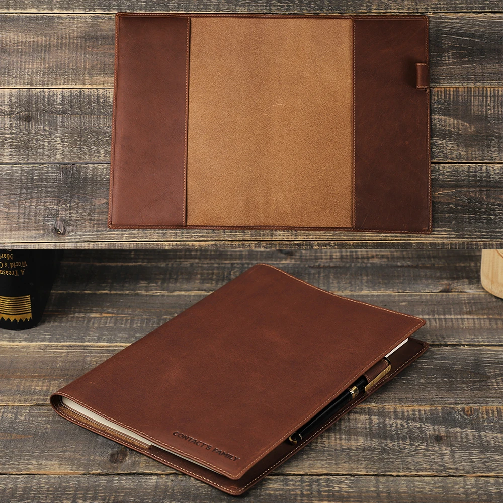 Retro Genuine Leather Book Cover Sleeve Protector with Pen Holder Business Notepad Notebook Book Case Office School Supplies