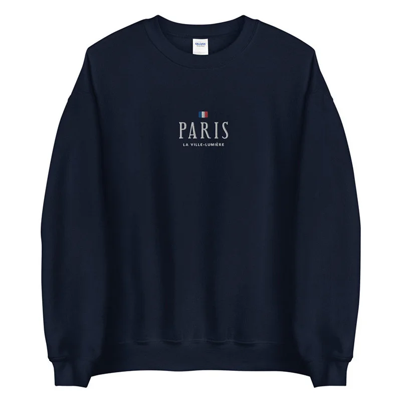 2021 Autumn Paris Letters Embroidery French Fashion Women Sweatshirts Long Sleeve Cotton Thick Pullover Loose Casual Warm Jumper