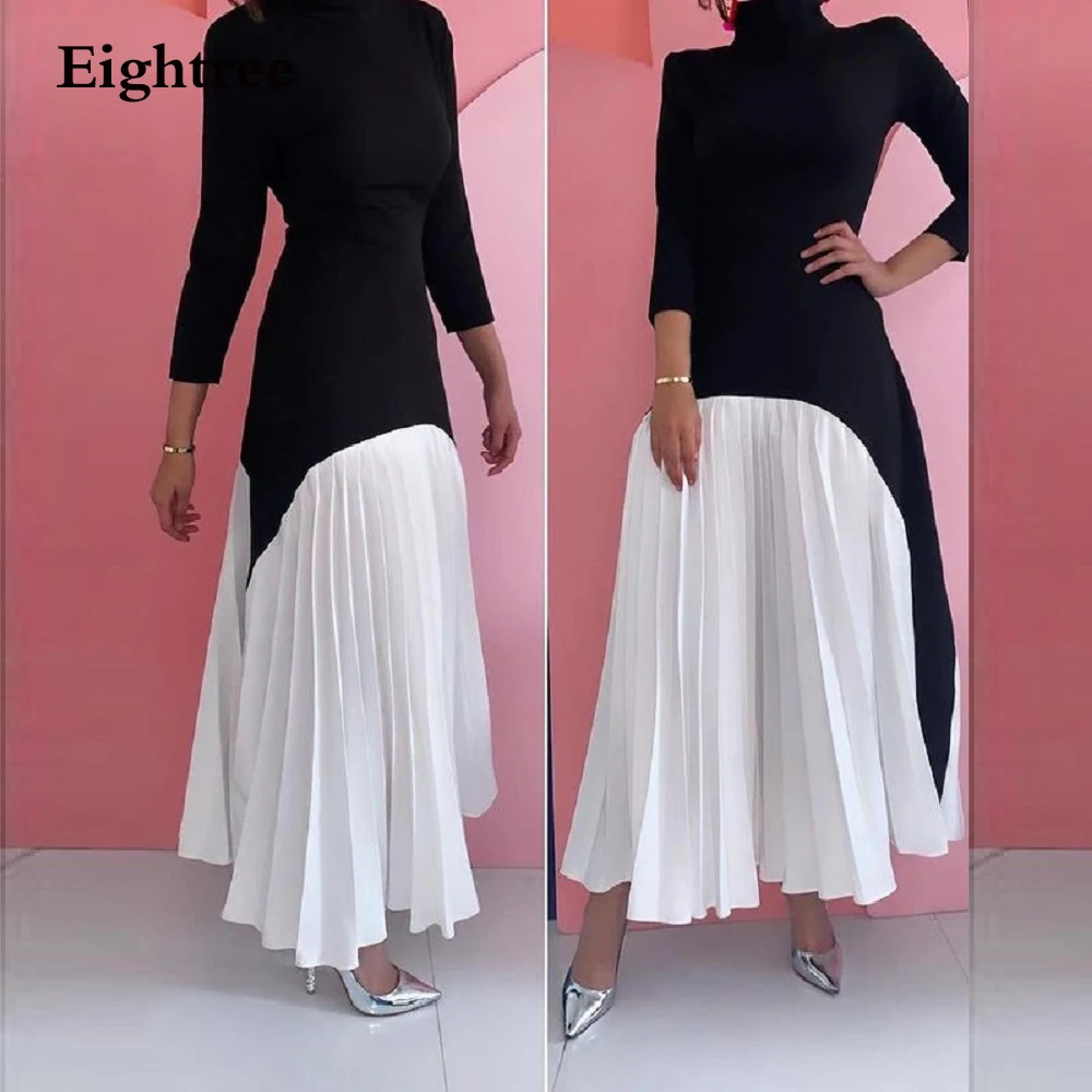 2024 Black/White Short A Line Saudi Arabia Wedding Party Dress Long Sleeves High Neck Prom Dresses Formal Night Gowns Vestidos