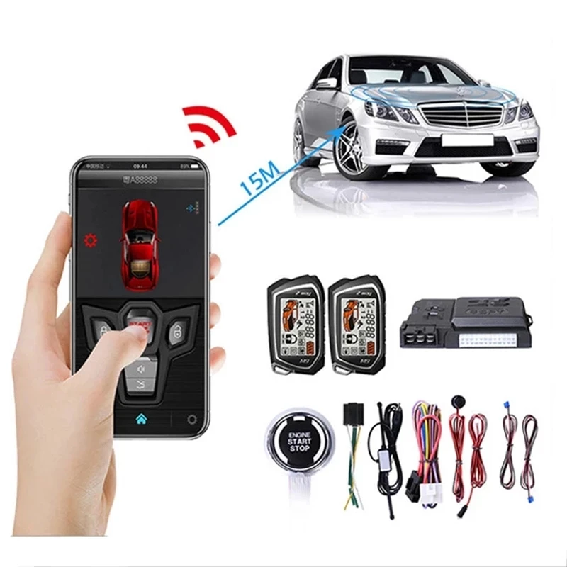 

Keyless Entry Engine Start With Phone Remote Control Central Locking Smart 2-Way Car Alarm With Autostart One Button Push Start