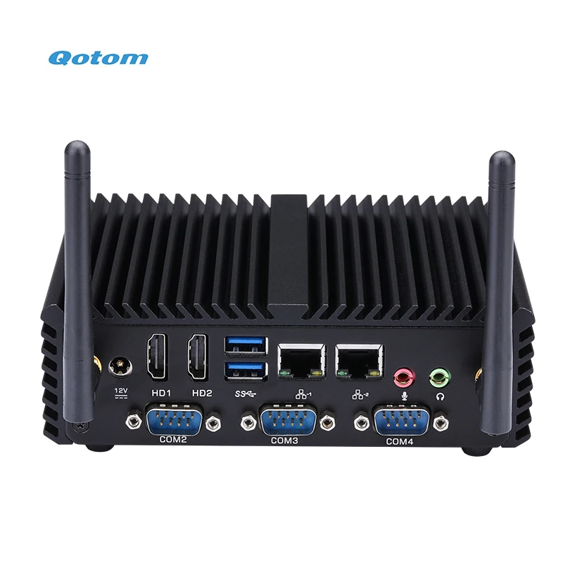 Dual Fanless Qotom คอมพิวเตอร์ขนาดเล็ก Core I3-5005U โปรเซสเซอร์ Onboard 4x RS-232พอร์ตวิ่ง24/7