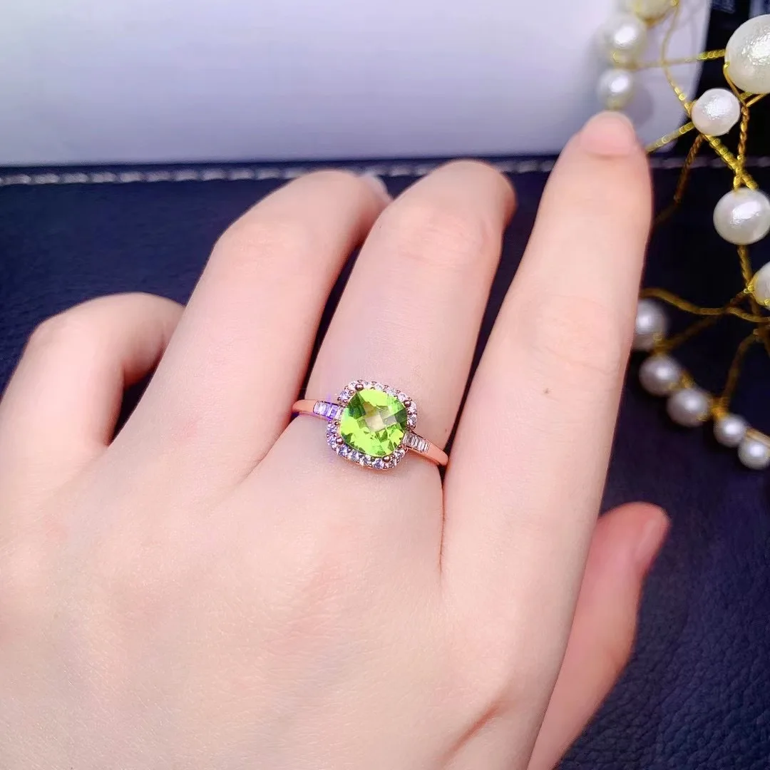 

7mm VVS Grade Natural Peridot Ring for Party Solid 925 Silver Peridot Jewelry Fashion Sterling Silver Crystal Ring