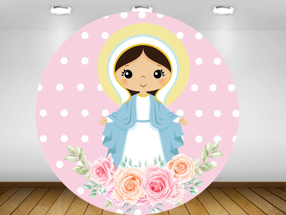 Round Backdrop circle background cute virgin mary girl baby shower birthday Party banner decotation table Cover plinth YY-389