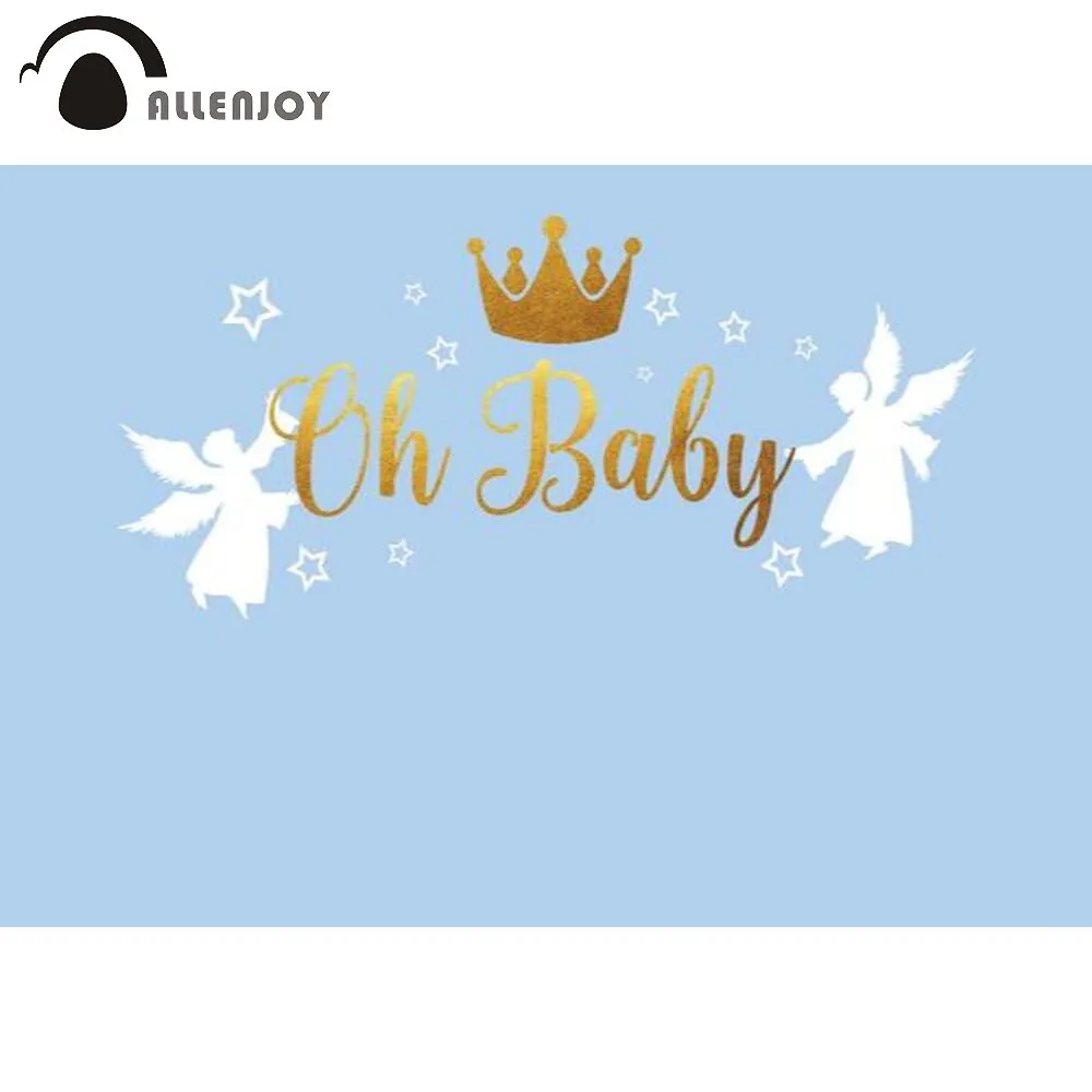 

Allenjoy photographic background baby shower golden crown angel boy birthday photophone for baptism party backdrop photocall