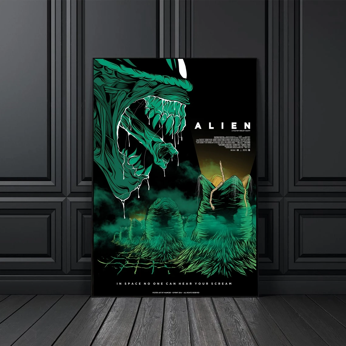 

Чехол с классическим ретро-постером инопланетянина, печать на холсте, постер на заказ, украшение для дома, настенная живопись (без рамки)