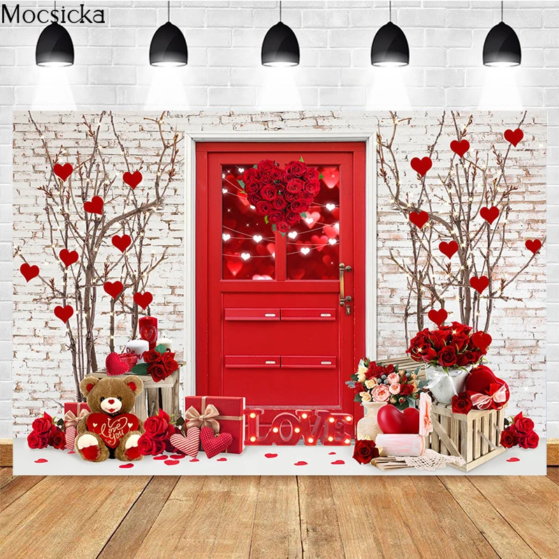 

February 14 Valentine's Day Photography Backdrops Confession Wedding Photo Backgrounds Wooden Door Brick Wall Decorations Props