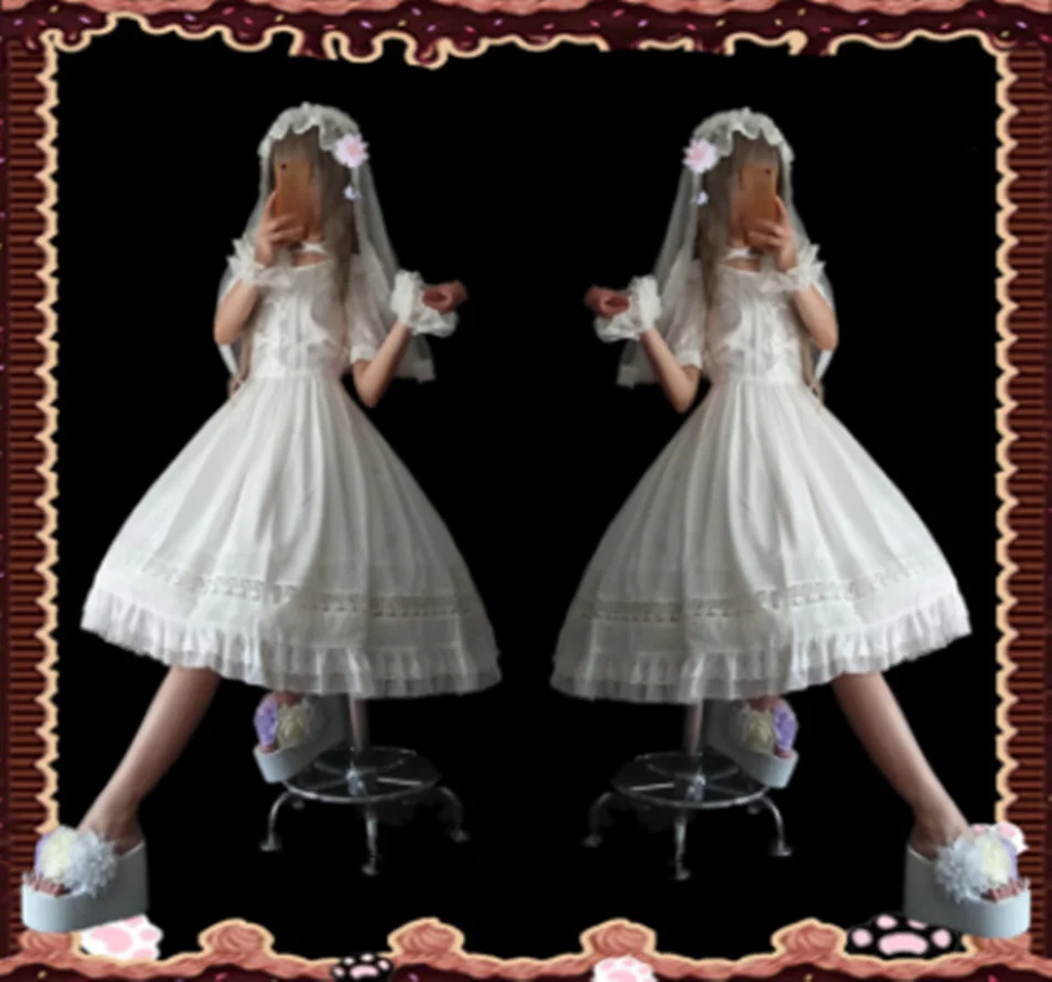 Giapponese dell'annata del merletto di bowknot increspato del manicotto di soffio a vita alta abito vittoriano kawaii ragazza loli principessa quotidiano sweet lolita dress