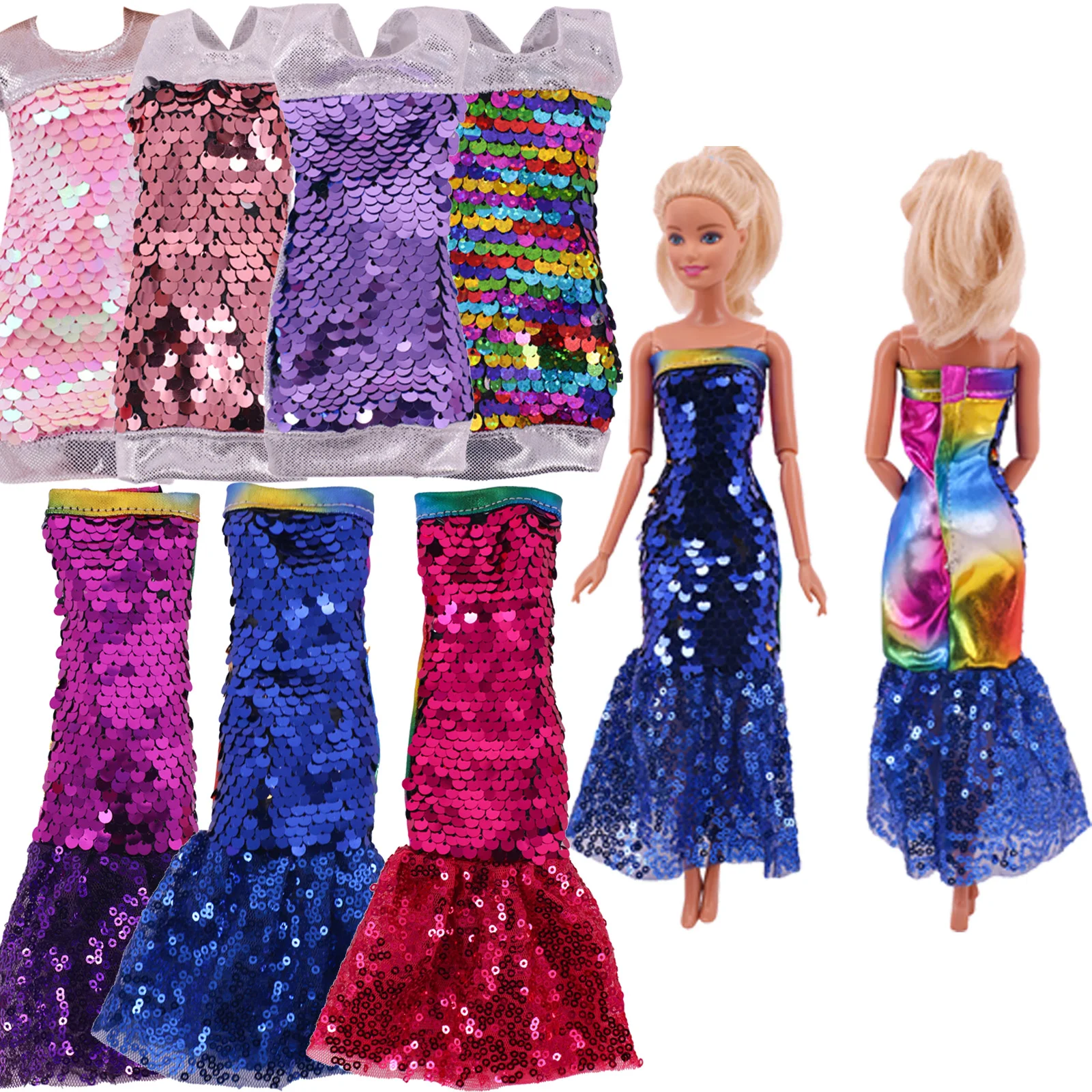 Roupas de boneca baratas artesanais com lantejoulas saia rabo de peixe sexy túnica saia para boneca de 30cm e 1/6 acessórios de boneca bjd brinquedos para meninas presente