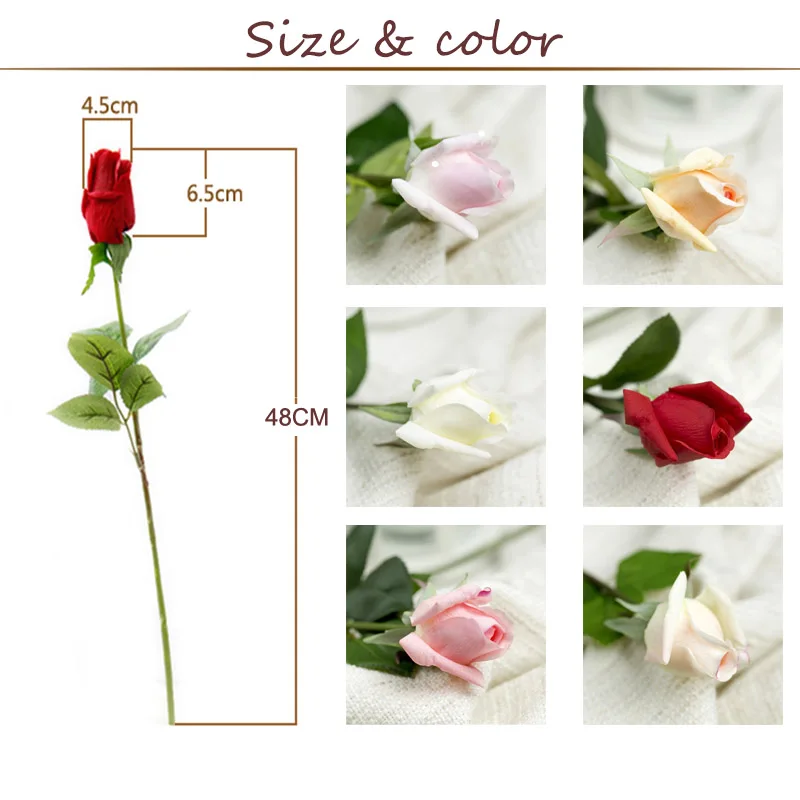 7 Pcs Real Touch Branch Stem Latex Rose Hand Feel Felt Simulation Decorative Artificial Silicone Rose Flowers Home Wedding