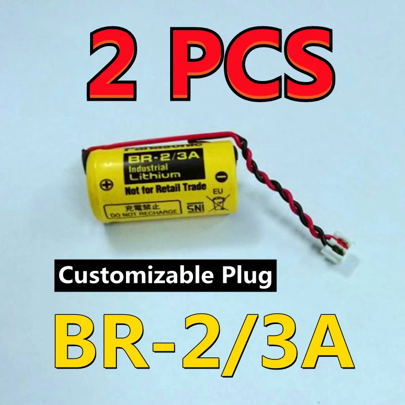 2 PACK HOT NEW Original Battery BR-2/3A 17335 3V Lithium PLC Battery With White Connector (Customizable Plug)