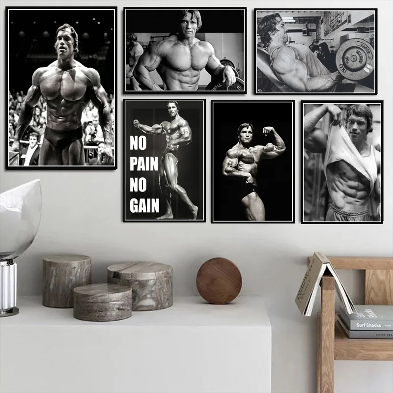 Poster Prints Oil Painting Arnold Schwarzenegger Bodybuilding Fitness GYM Workout Wall Art Pictures Home Decor картины на стену