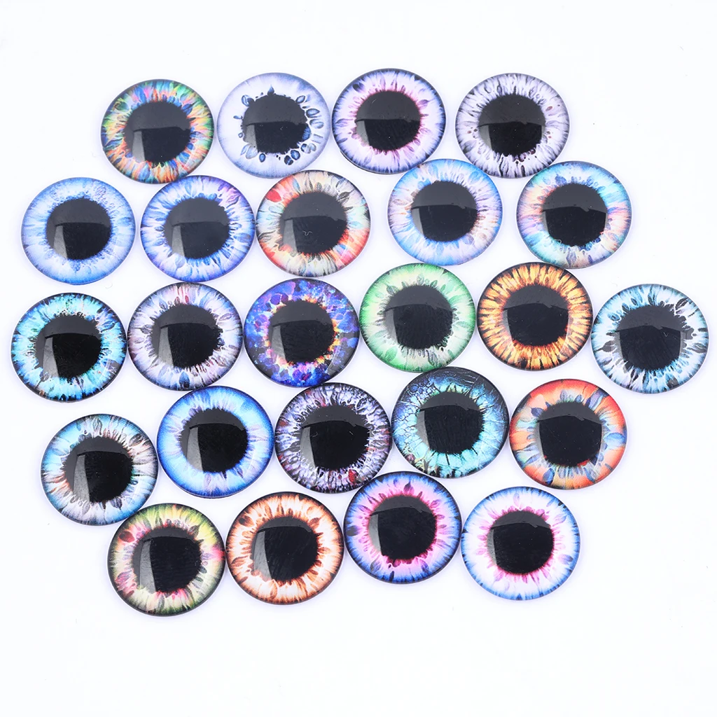 48pcs mixed pattern eye cabochon 14mm photo glass flat back round diy for doll eyes making