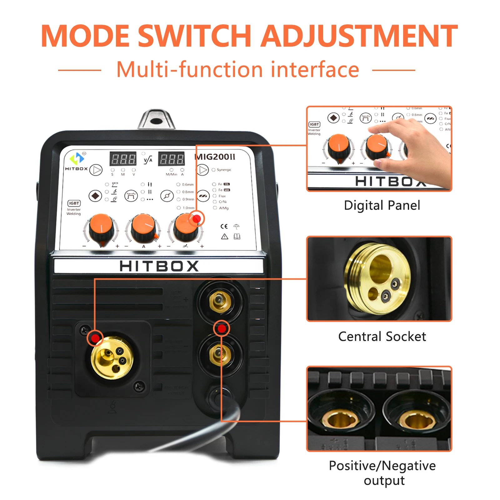 HITBOX-Soudeur MIG à contrôle synergique pour le soudage de l'aluminium, acier inoxydable, fer, acier, 220V, coque MIG TIG MIG 200II, nouveau