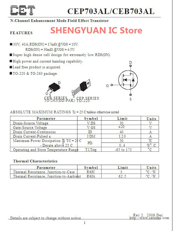 10 teile/los CEB703AL ZU-220 CEB703 30V 40A N-Channel Verbesserung Modus Field Effect Transistor Original Neue 100% qualität