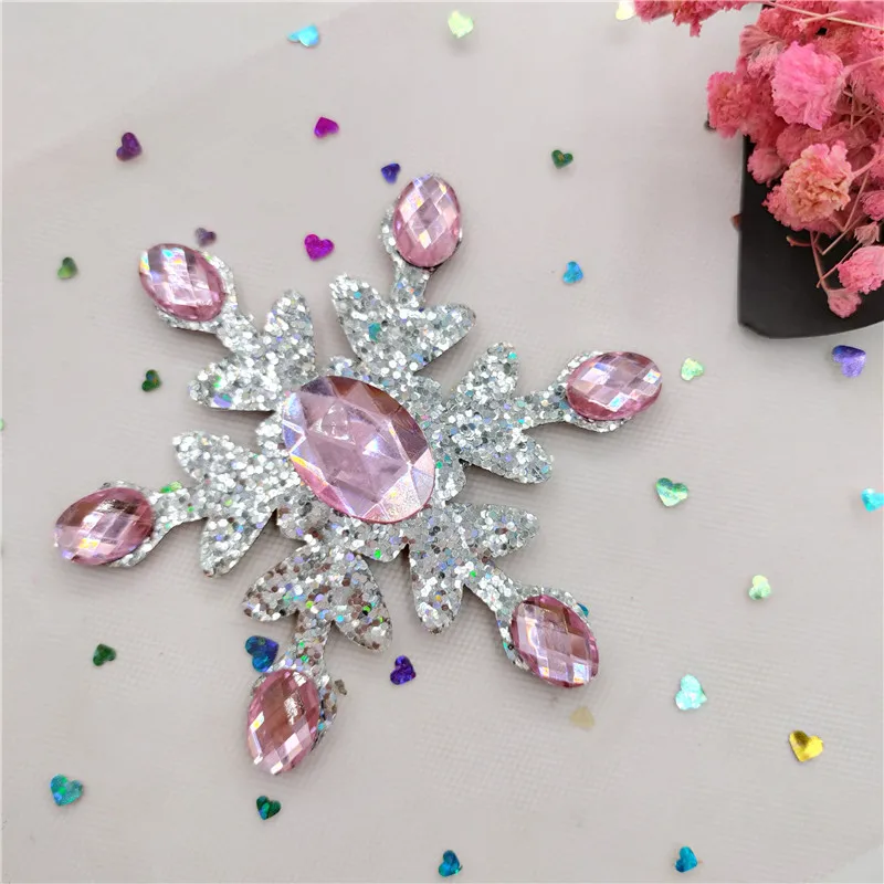 10 sztuk/partia crystal Snowflake aplikacje dla majsterkowiczów akcesoria do włosów dla dzieci Hairband Flower Dress Decoration