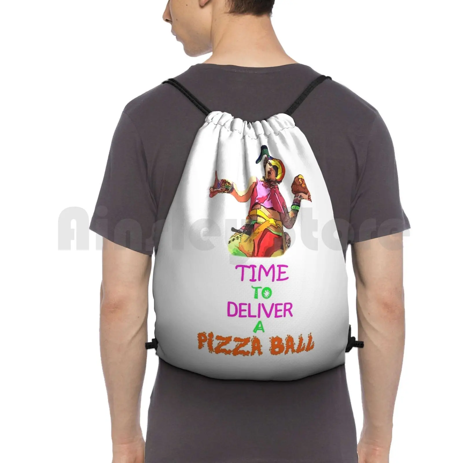 Time To Deliver A Pizza Ball Backpack Drawstring Bags Gym Bag Waterproof Pop Comedy Comic Fun Funny Ironic Joke Absurd