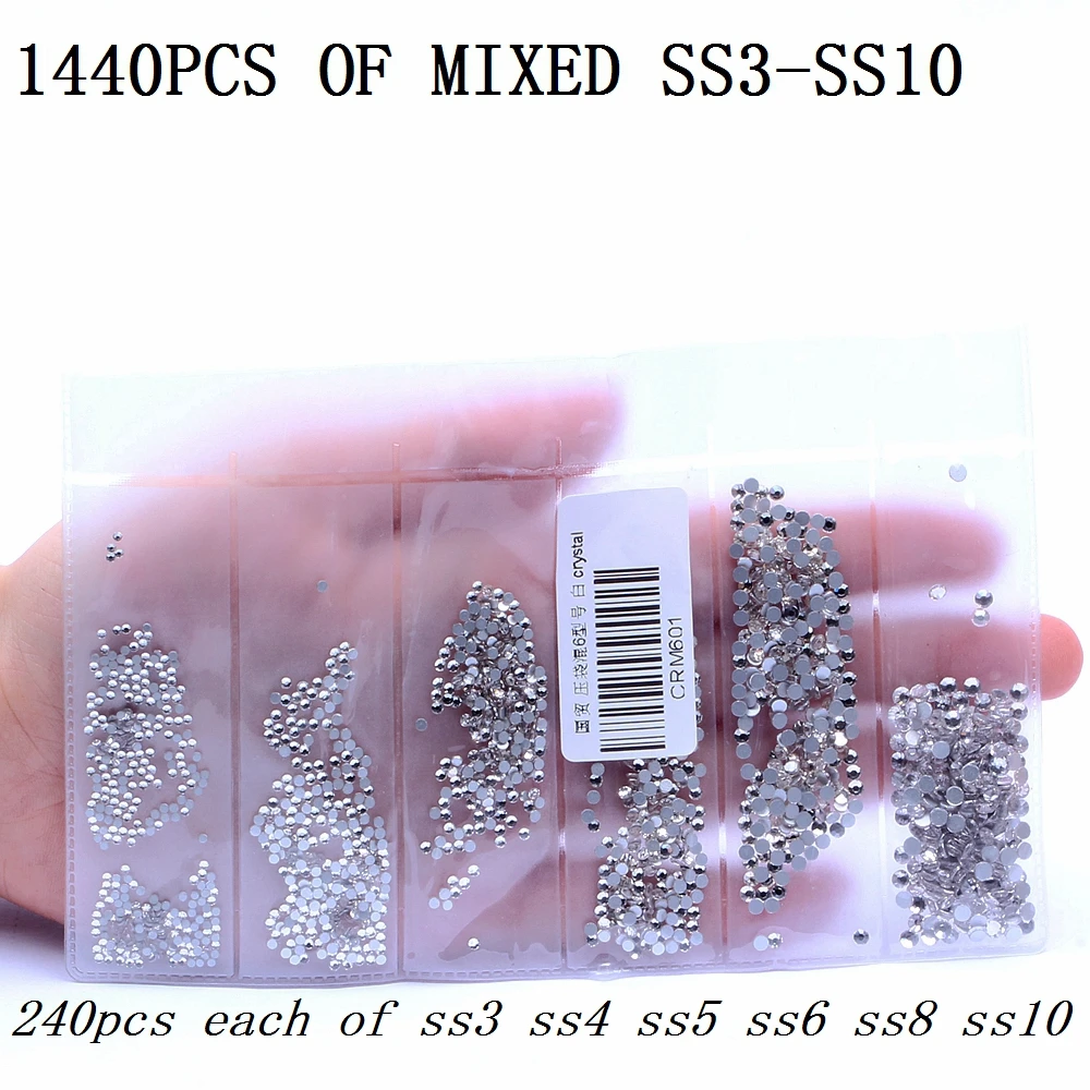 Super Deal Shiny Clear White Crystal Strass Rhinestones ss3-ss50(1mm-10mm) ALL SIZE non hotfix 3D Nail Art Decorations Flatback