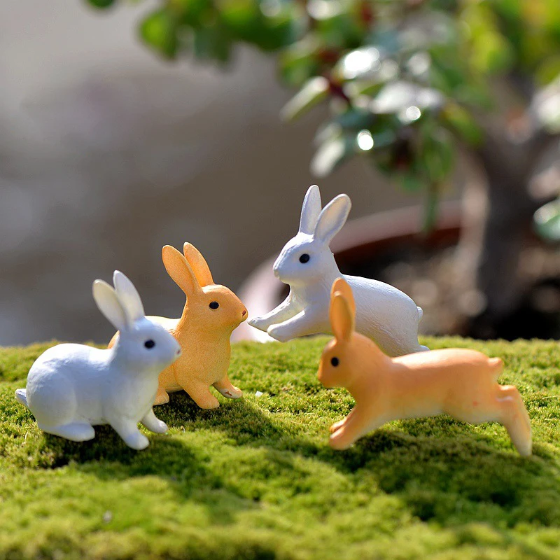 2pcs Cartoon Running Rabbit Small Ornaments Running Rabbit Mini Animal Decoration Home Decor Fairy Garden Miniature Figurines