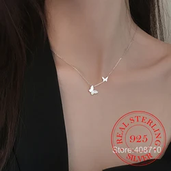 Big Small Two Butterfly Cubic Zirconia 925 Sterling Silver Clavicle Chain Necklace For Women Ladies Korean Dainty Jewelry