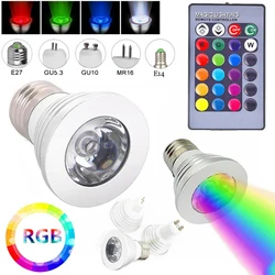 E27 E14 GU10 GU5.3 MR16 LED RGB Spotlight Bulbs 3W Remote Control Home Decoration Color Changing Light Lamps