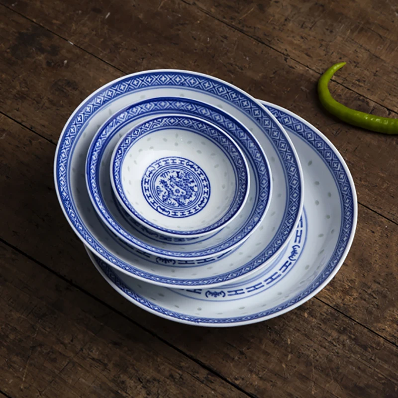 Jingdezhen Blue and White Porcelain Dinner Plates Ceramic Plate Dish Kitchen Tableware Food Container Chinese Dragon Dinnerware