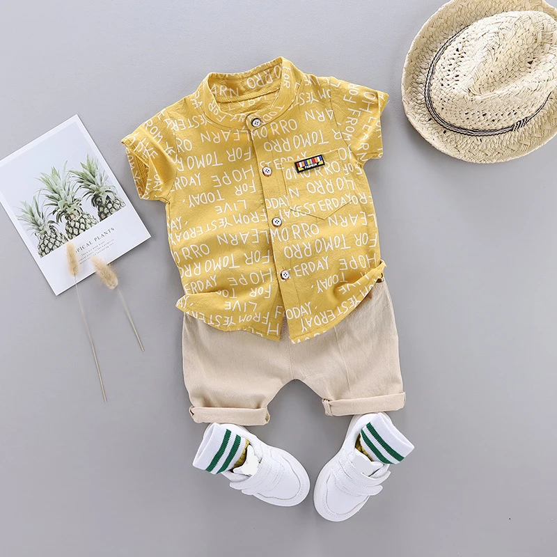 Summer Boys Clothes Baby Letter Shirt Set Print Short Sleeve Shirt + Pants for Infant Toddler Boy 2 PCS Outwear 1 2 3 4 Years