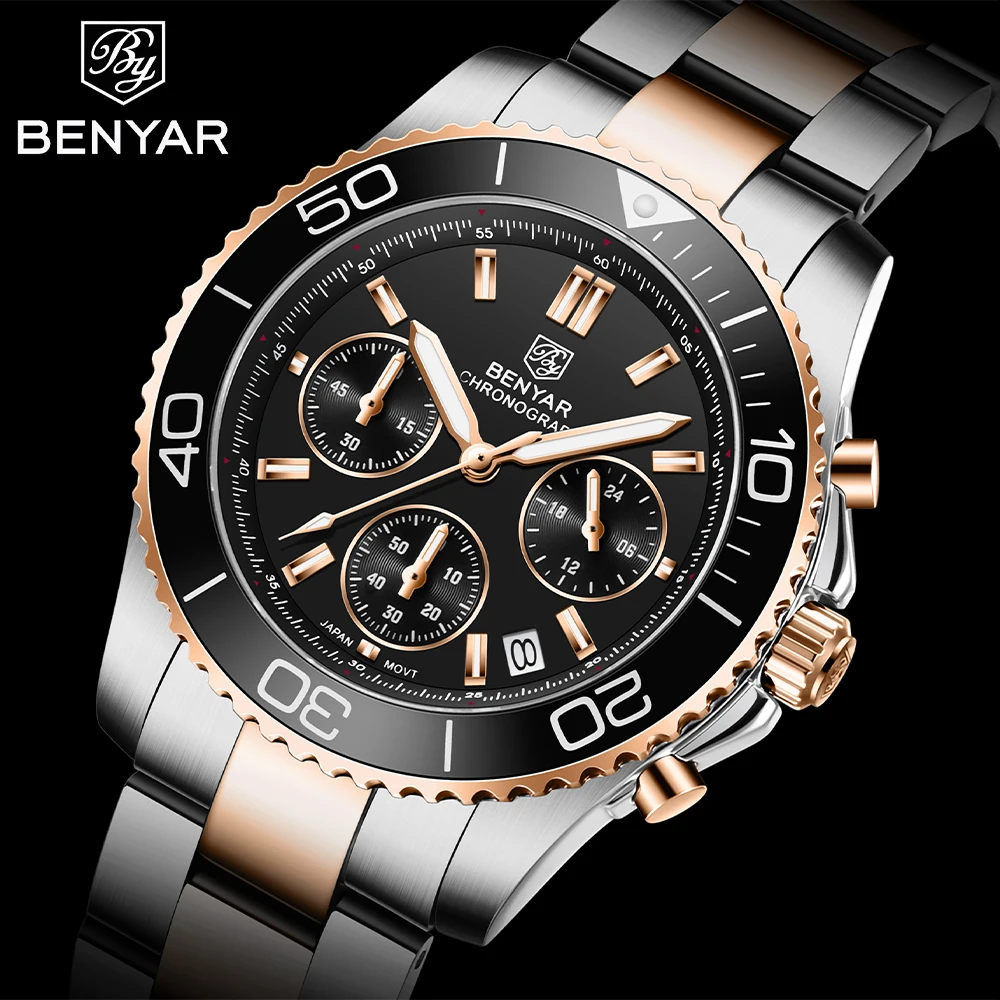 

2021 BENYAR New Luxury Brand Men Quartz Wristwatches Sapphire Glass Stainless Steel 10Bar Waterproof Watch for Men Reloj Hombre