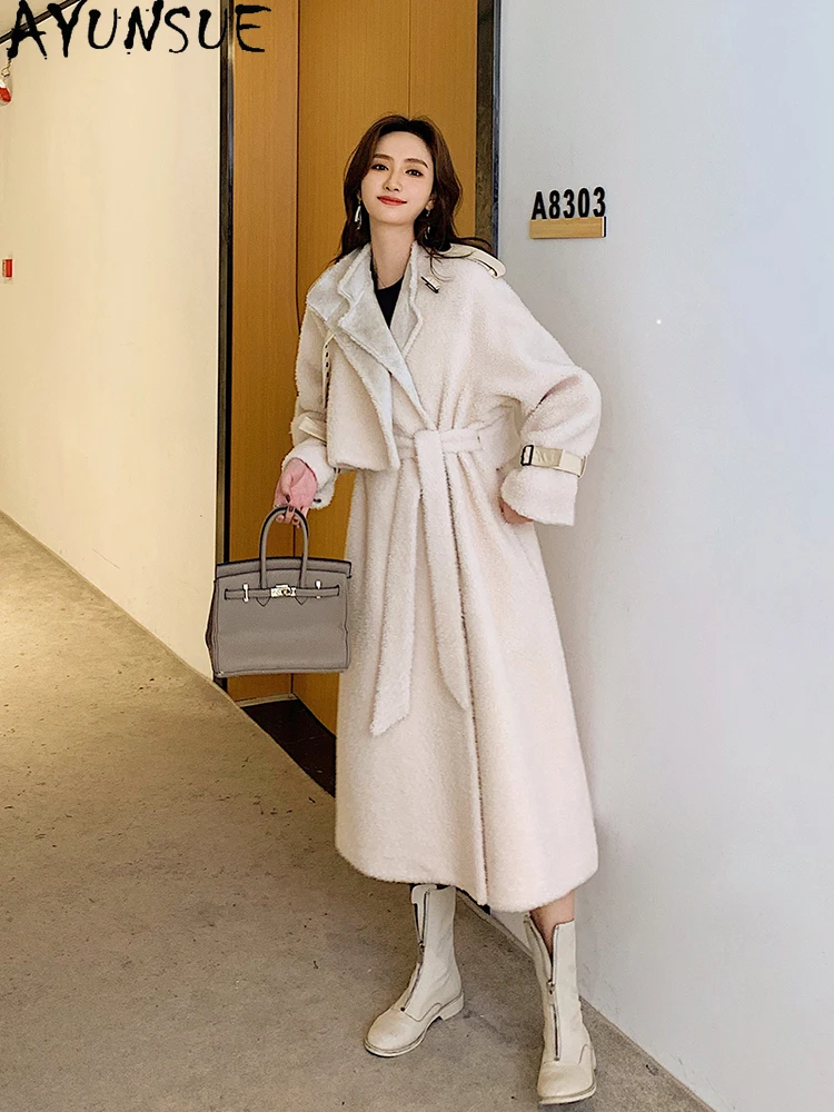 AYUNSUE Real Fur Coat Women 100% Wool Female Jacket Warm Winter Clothes Women Long Korean Furry Trench Coats Ropa De Mujer 2021