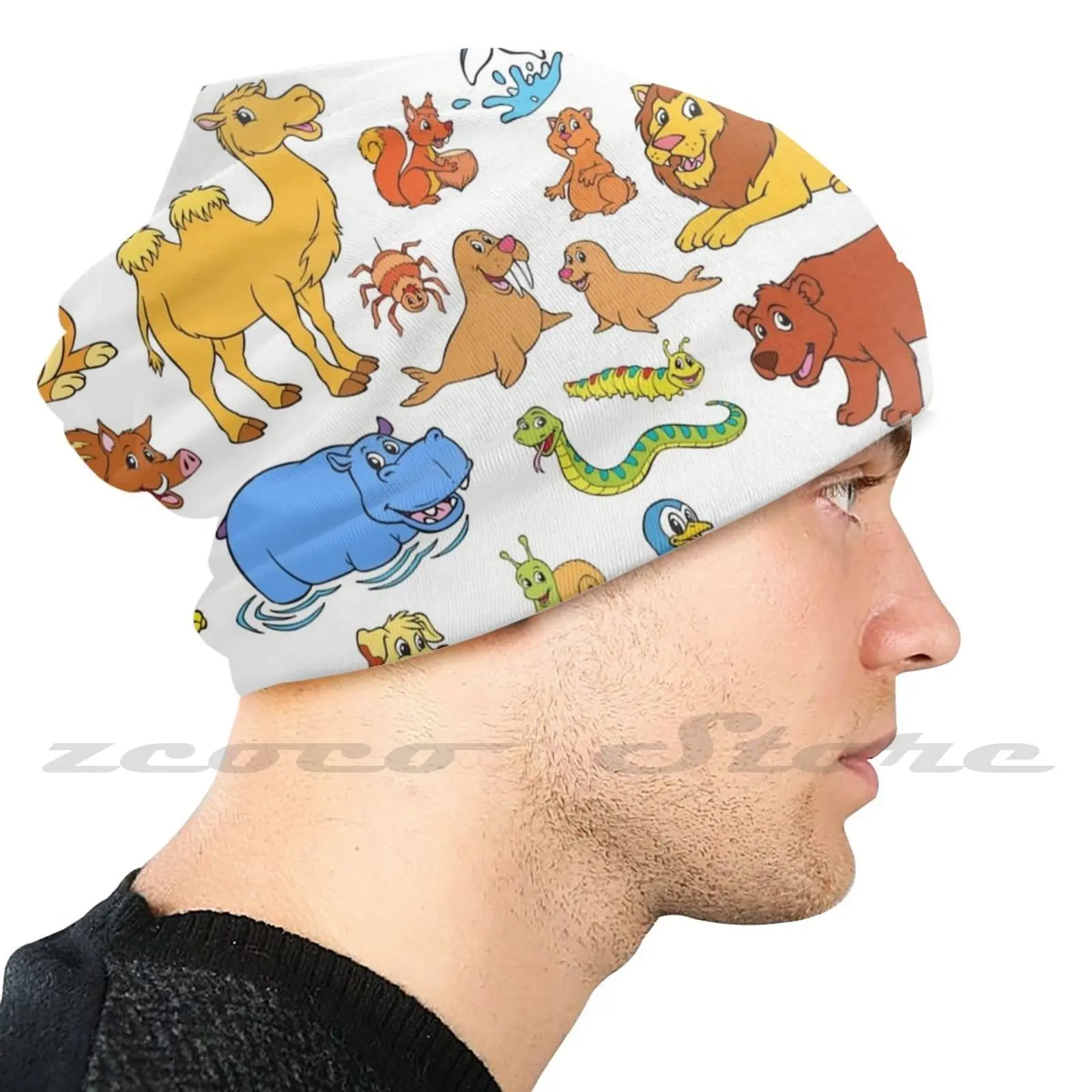 Animals Knit Hat Hedging Cap Soft Elasticity Outdoor Sports Leisure Animals Seal Elephant Lion Dog Cat Walrus Eagle Owl Gorilla