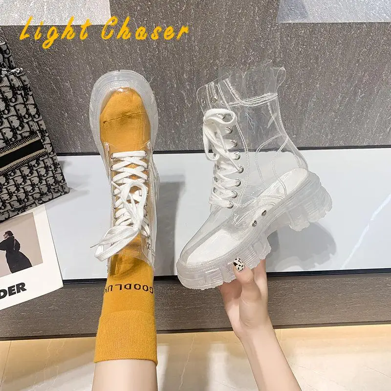 

Wedge Heel Boots Women Crystal Bottom Fried Street Transparent Boots Casual Platform Platform Fashion Rain Boots Women's Boots