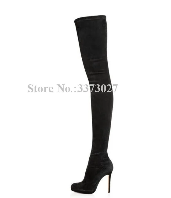 Black Suede Elastic Thigh High Boots Fashion European Street Style Thin Heel Large Size Over the Knee Long Boots Female Boots