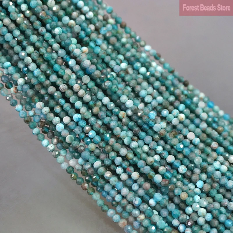 2mm/3mm Natural Stone Faceted Blue Apatite Round Loose Beads DIY Jewelry Making for Handmade Bracelet Accessories 15'' Strand