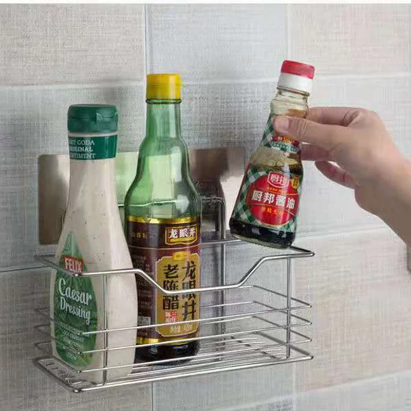 22cm High Fence Stainless Steel Bathroom Storage Shelf Punch-Free Wall Mounted Kitchen Bathroom Toilet Storage Rack