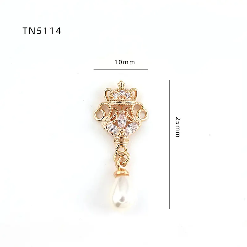 

5pcs/lot TN5114 Crown Alloy Zircon Pearl Nail Art Crystals jewelry Rhinestone nails accessories supplies nail decorations charms