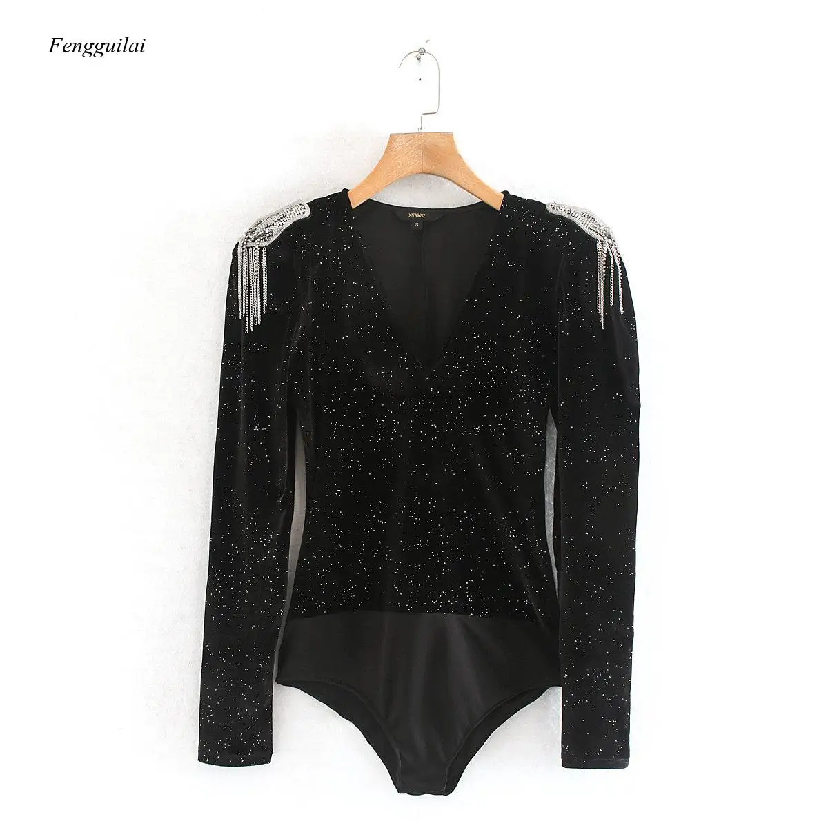 Women Sexy Deep V Neck Bright Velvet Bodysuit Shirts Women Chic Epaulette Siamese Blouse Femininas Playsuits Blusas Tops