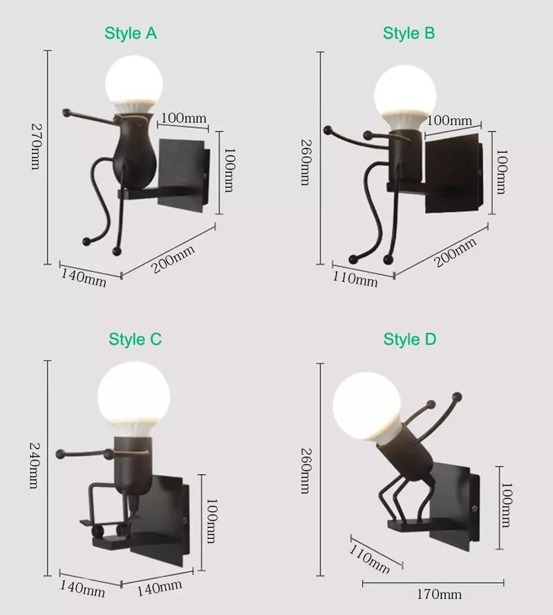 Imagem -06 - Lâmpada de Parede Led Criativa para Quarto de Criança Formato Anão Abajur de Cabeceira do Quarto Pingente de Ferro Novo 5w 7w