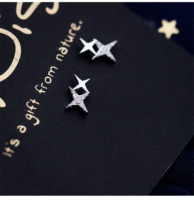 Simple Luxury Lovely Star 925 Sterling Silver Studs Earring for Woman with CZ Zircon Fashion Jewelry Gift Wedding Party