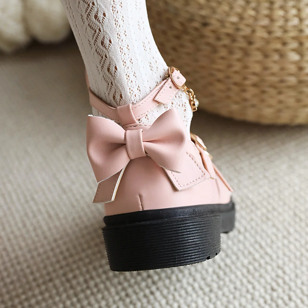 Spring Autumn Girls Sweet Lolita Mary Jane Shoes Bow Buckle Strap Vintage Students Cosplay Castle Princess Lace Low Heel Pumps