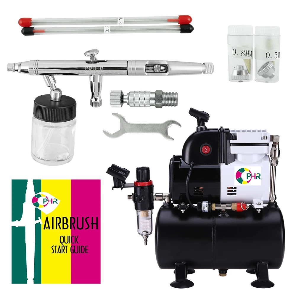 

OPHIR Dual-Action Pro Airbrush & Compressor Kit with 3L Air Tank 3 Tips Spray Air Brush Set for Body Art Tattoo Makeup AC116+093