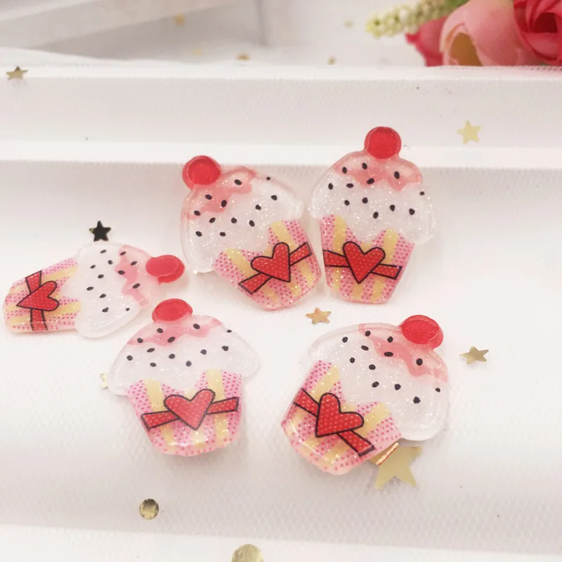 Colorful Glitter heart Strawberry Ice Cream Flatback Acrylic sheet Miniature pattern applique 10PCS scrapbook DIY Home Decor