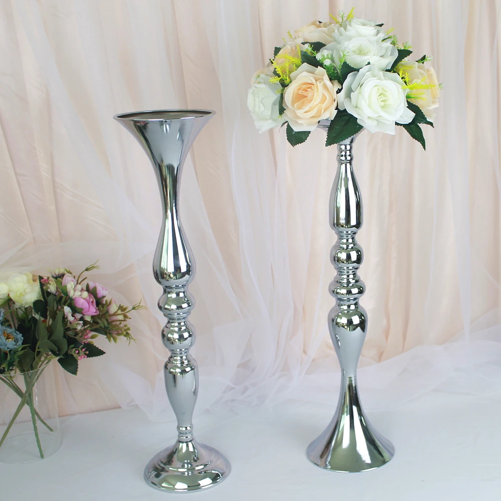 10PCS Silver Metal Candle Holders Flower Vases Candlestick Wedding Table Centerpieces Event Road Lead Party Candle Stands Rack