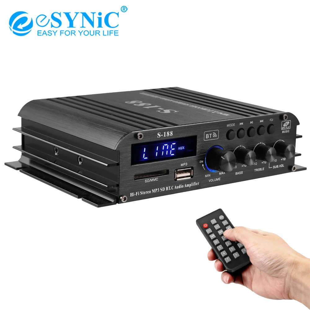 

eSYNiCS-188 mini Audio Power Amplifier 2.1-Channel 90w Bass & Treble Control Bluetooth-compatible 5.0 Receiver Speaker Sound Amp