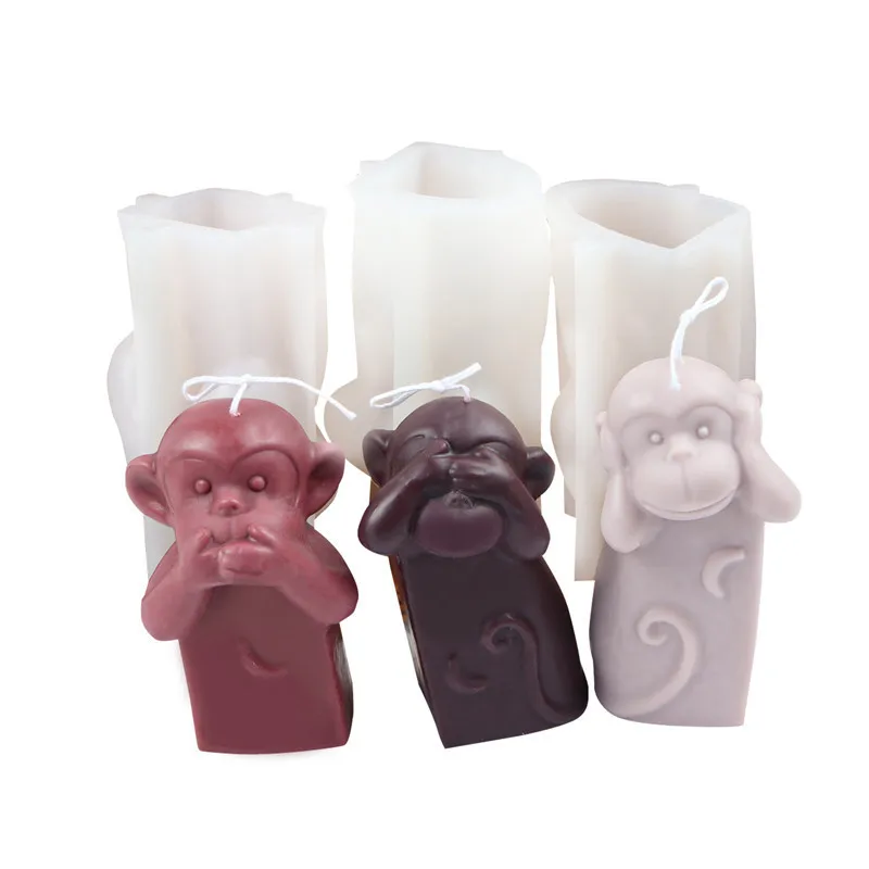 Cute Blindfolded Monkey Covering Mouth and Ears Silicone Mold for DIY Handmade Aromatherapy Candle Ornaments Handicrafts Soap