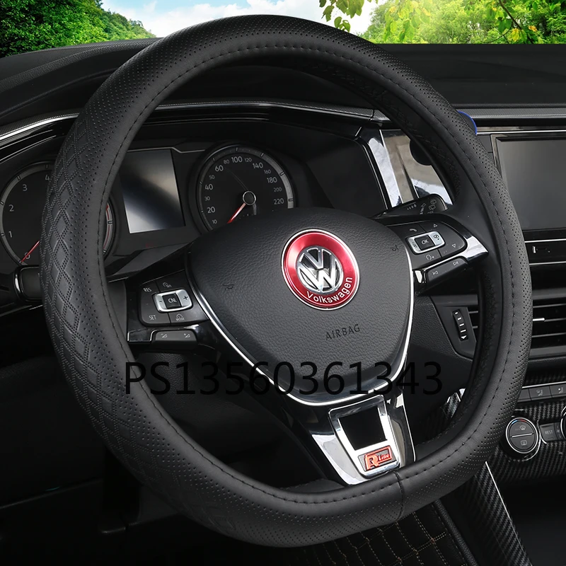 Leather steering wheel cover for Volkswagen Jetta Magotan CC Tiguan L Tiguand Four Seasons Universal Grip Free Hand Sewing