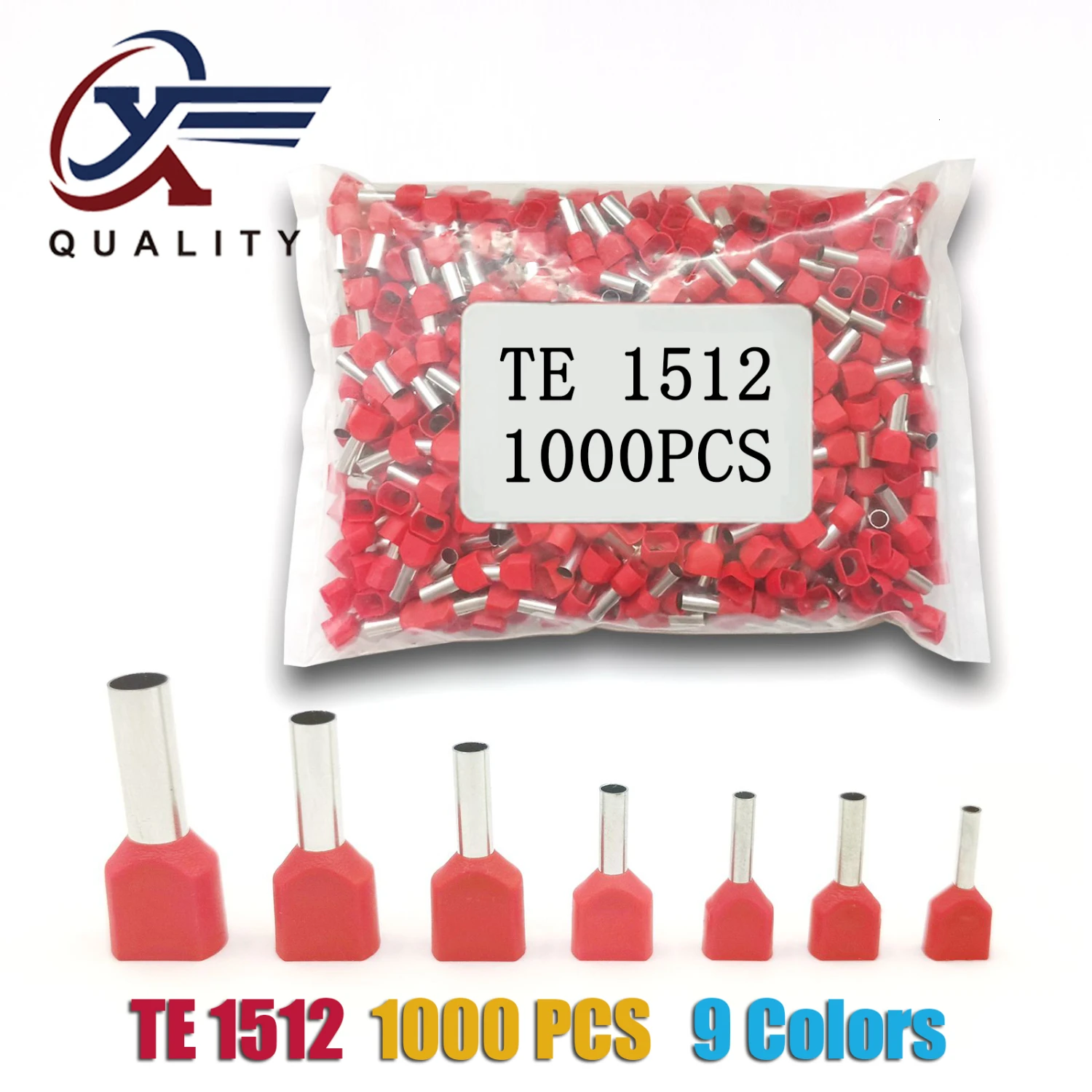 1000pcs/Pack TE 1512 Insulated Ferrules Terminal Block Double Cord Terminal Copper Insulated Crimp terminal Wires 2x1.5mm2