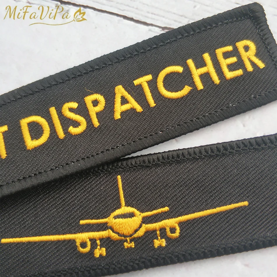 2 PCS MiFaViPa Flight Dispatcher Keychains Fashion Trinkets Aviation Gift Llavero Gold Plane Embroidery Key Rings Porte Clef