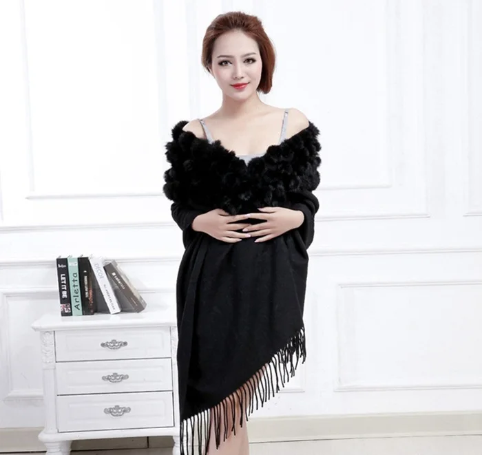 20 Colors Triangle Real Rabbit Fur Ball Shawl Wraps Winter Women Cashmere Tassel Cape Pompon Cloak Lady Mum Gift Casaco Feminino