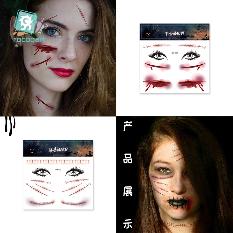 Rocooart Halloween Temporary Tattoo Stickers Bat Spider Fake Tattoo Waterproof Face Tattoo Facial Makeup Stickers Dress Up Tatoo