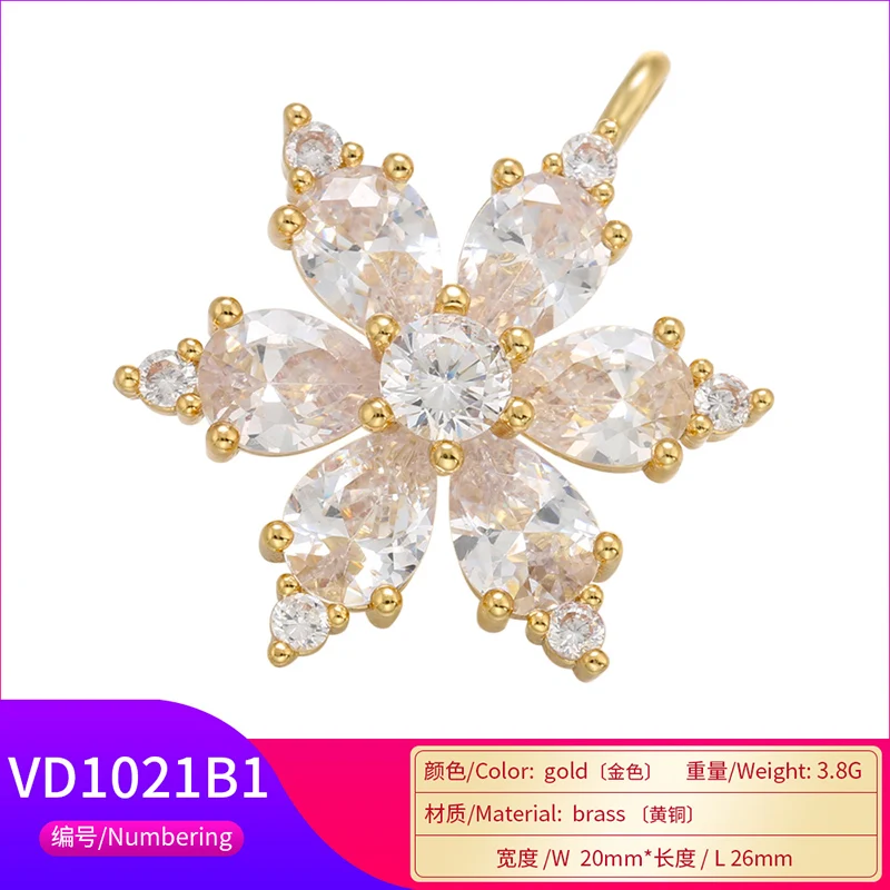 ZHUKOU gold color Crystal Snowflake charms for Handmade Earrings Necklace Jewelry Accessories Supplies Wholesale VD1021