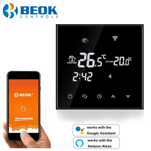 Beok 220V 스마트 와이파이 온도 조절기, 전기/물 바닥 난방 온도 컨트롤러 서모스탯 음성 알렉사 구글 홈